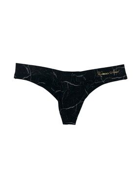 Y2K Victoria's Secret Black Marble Thong Panty Underwear w/ Gold Logo | XS | NWT